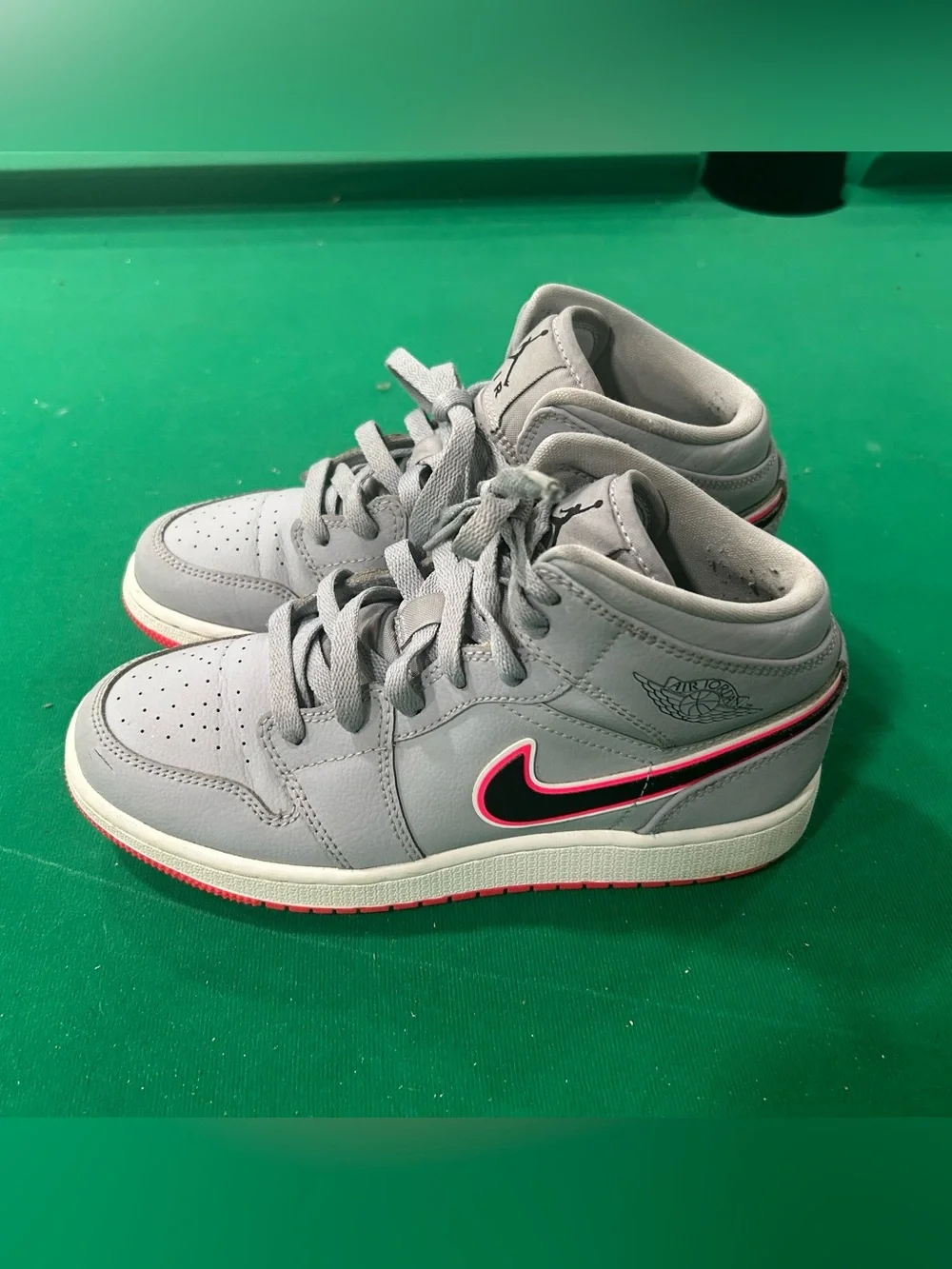 Nike Kids Gray High-Top Sneakers with Red Outsole Accent